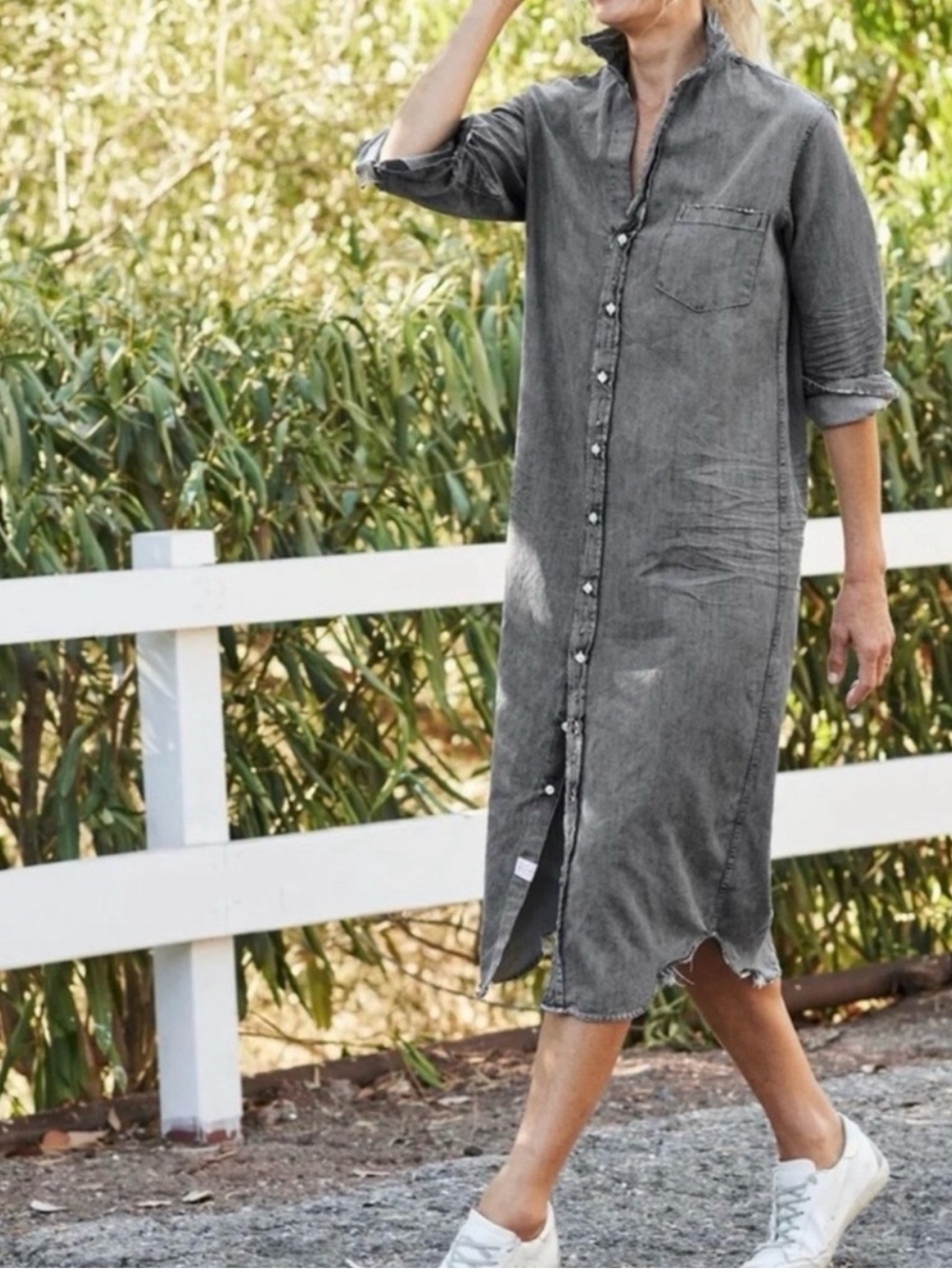 Frank & Eileen Rory Shirt Dress Midi Denim In Grey Mineral Wash Sz S